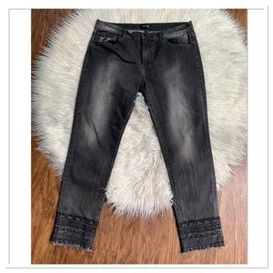 Free People Black Jeans with Embroidered Hem